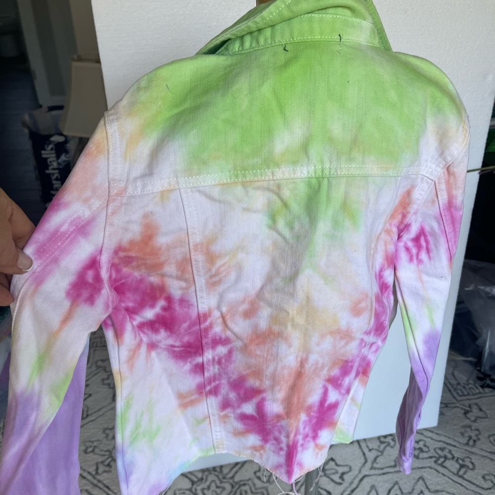 Aqua Girls Cotton Summer Denim Jeans Jacket Size M Rainbow Tie Dye